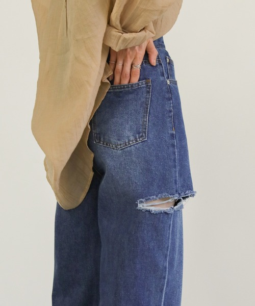 select MOCA（セレクトモカ）の「ダメージワイドデニムパンツ（デニムパンツ・レディース・インディゴブルー/ブラック/ライトブルー・SMALL/MEDIUM）」の21枚目の写真