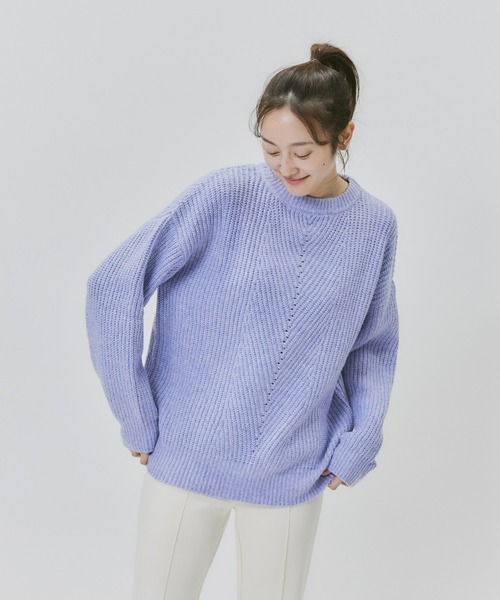 HONEYSUCKLE ROSE（ハニーサックルローズ）の「【HONEYSUCKLE ROSE】クルーネックニット（ニット/セーター・レディース・オレンジ/キナリ/パープル・M/L）」の2枚目の写真