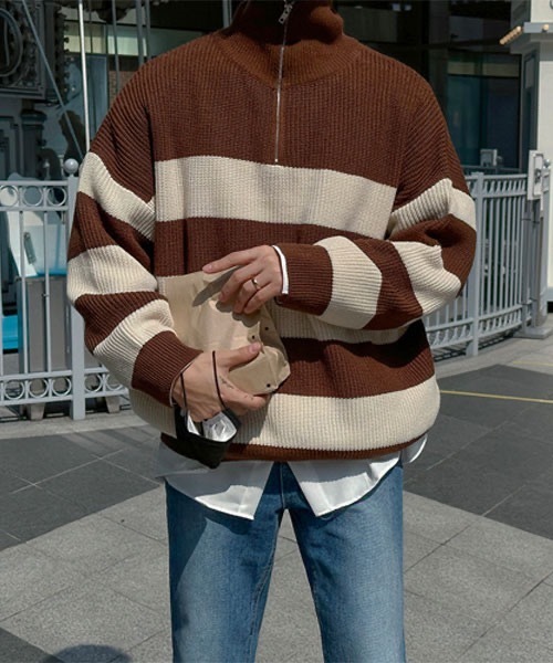 ASCLO Border Anorak Knit / ボーダーハーフジップニット ASCLO(エジュクロ)の「ASCLO Border Anorak Knit(ニット