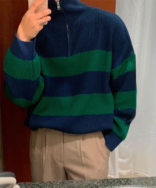 ASCLO Border Anorak Knit / ボーダーハーフジップニット ASCLO(エジュクロ)の「ASCLO Border Anorak Knit(ニット