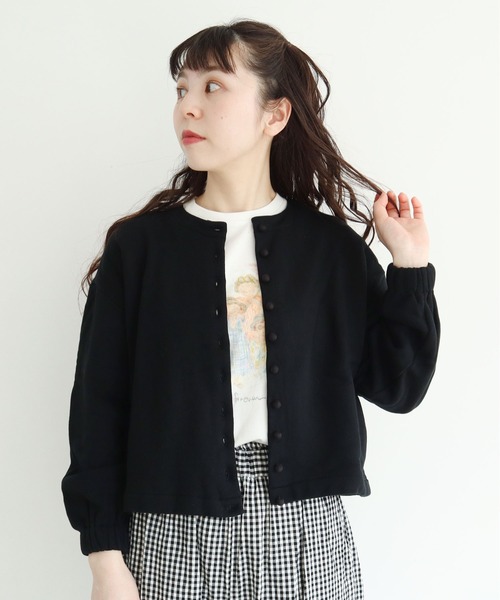 l'atelier du savon（アトリエドサボン）の「C/もちもち裏毛　カーディガン（カーディガン/ボレロ・レディース・ブラック/アイボリー・FREE）」の2枚目の写真