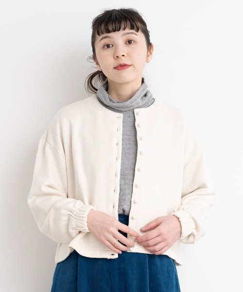 l'atelier du savon（アトリエドサボン）の「C/もちもち裏毛　カーディガン（カーディガン/ボレロ・レディース・ブラック/アイボリー・FREE）」の3枚目の写真