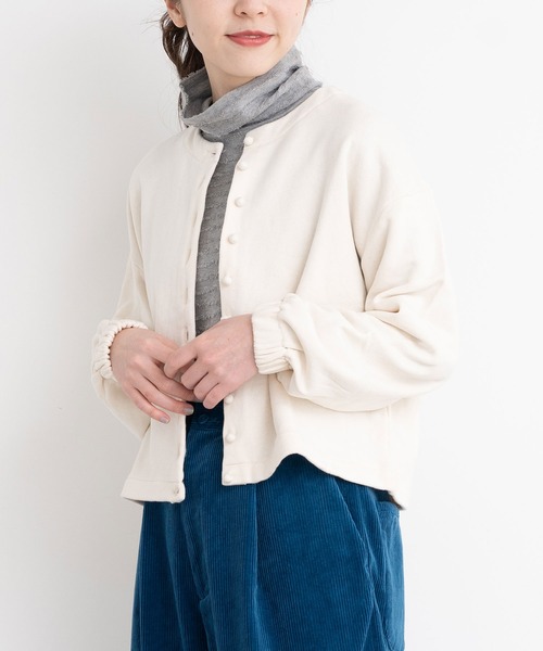 l'atelier du savon（アトリエドサボン）の「C/もちもち裏毛　カーディガン（カーディガン/ボレロ・レディース・ブラック/アイボリー・FREE）」の7枚目の写真