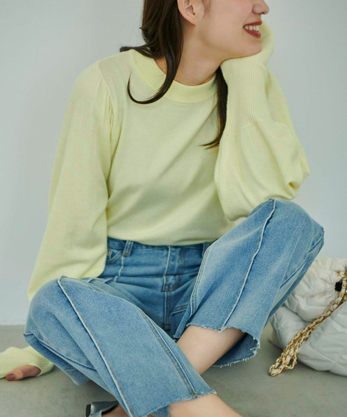 Edit Sheen（エディットシーン）の「センターシームカットオフストレートデニム（デニムパンツ・レディース・ライトブルー/ブルー・S/M/L）」の11枚目の写真