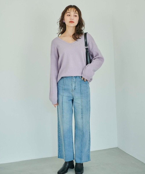 Edit Sheen（エディットシーン）の「センターシームカットオフストレートデニム（デニムパンツ・レディース・ライトブルー/ブルー・S/M/L）」の14枚目の写真