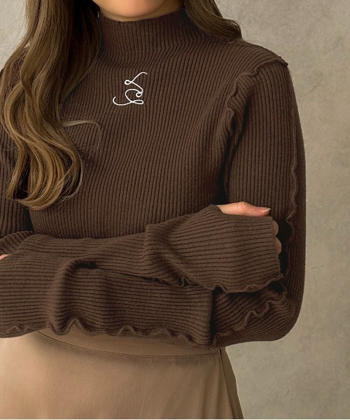 apres jour clair(アプレジュールクレア)の「【apres jour clair】指開きリブニット【ZOZOTOWN限定アイテム】(ニット/セーター・レディース・ダークブラウン/アイボリー・X-LARGE/フリー)」の2枚目の写真