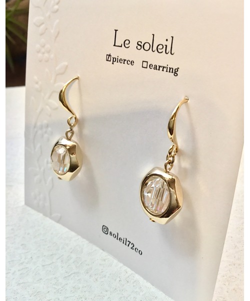 tone(トーン)の「【Le soleil】ヘキサゴン スワロフスキーピアス(MA)(ピアス(両耳用)・レディース・クリア/ブラック系その他・FREE)」の4枚目の写真