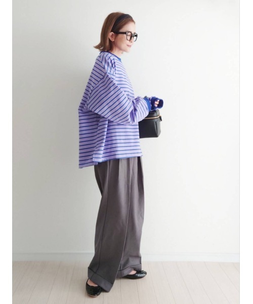 CORNERS（コーナーズ）の「CORNERS by yui　カラーボーダーボリュームスリーブトップス（Tシャツ/カットソー・レディース・ブラック/パープル/ピンク/ミント/ネイビー/サックスブルー/ブラウン・M）」の11枚目の写真