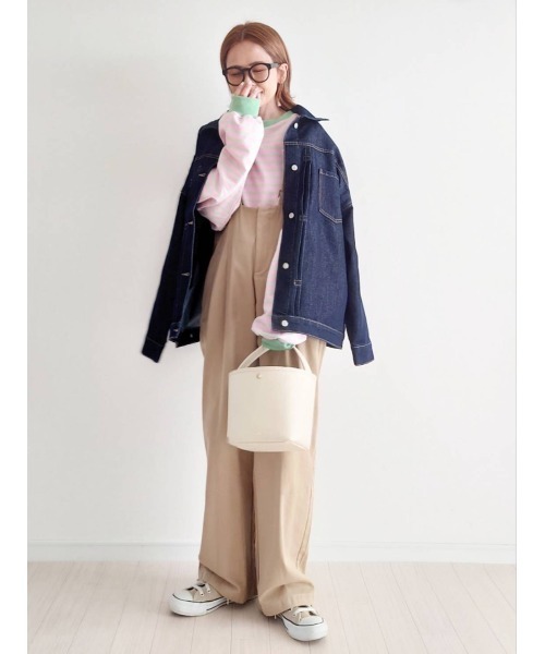 CORNERS（コーナーズ）の「CORNERS by yui　カラーボーダーボリュームスリーブトップス（Tシャツ/カットソー・レディース・ブラック/パープル/ピンク/ミント/ネイビー/サックスブルー/ブラウン・M）」の13枚目の写真