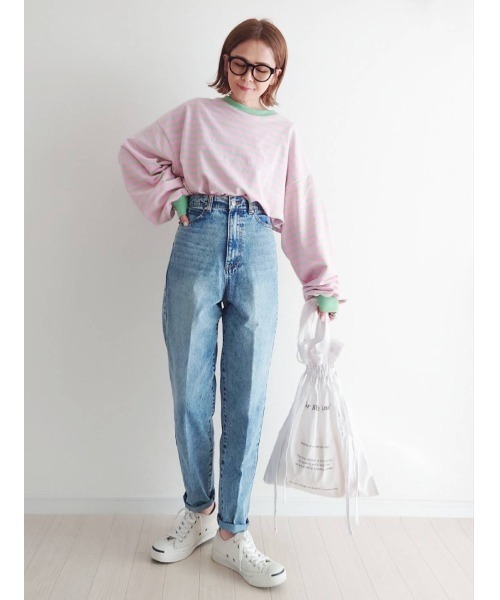 CORNERS（コーナーズ）の「CORNERS by yui　カラーボーダーボリュームスリーブトップス（Tシャツ/カットソー・レディース・ブラック/パープル/ピンク/ミント/ネイビー/サックスブルー/ブラウン・M）」の21枚目の写真
