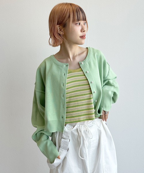 w closet（ダブルクローゼット）の「【カップ付き】マルチボーダータンクトップ（タンクトップ・レディース・グリーン系その他/イエロー系その他・FREE）」の7枚目の写真