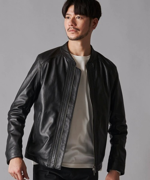 TETE HOMME(テットオム)の「イタリアンレザーブルゾン(ライダースジャケット・メンズ・ブラック・LARGE/MEDIUM/SMALL)」の2枚目の写真