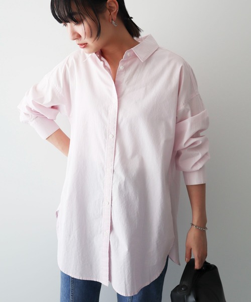 Green　Parks（グリーンパークス）の「オーバーシャツ（シャツ/ブラウス・レディース・オフホワイト/サックスブルー/ピンク/イエロー・FREE）」の4枚目の写真