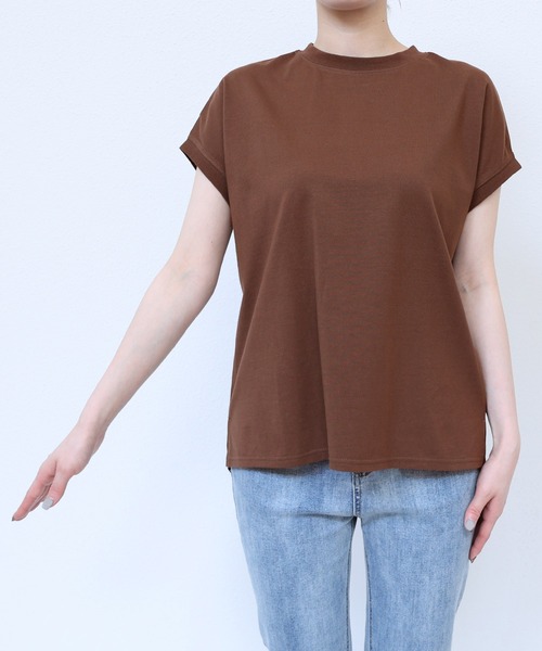 andme（アンドミー）の「USAコットン汗染み防止フレンチスリーブTシャツ（Tシャツ/カットソー・レディース・オフホワイト/ブラウン/ブラック/ターコイズブルー/ピンク/チャコールグレー・M）」の10枚目の写真