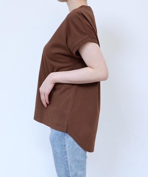 andme（アンドミー）の「USAコットン汗染み防止フレンチスリーブTシャツ（Tシャツ/カットソー・レディース・オフホワイト/ブラウン/ブラック/ターコイズブルー/ピンク/チャコールグレー・M）」の11枚目の写真