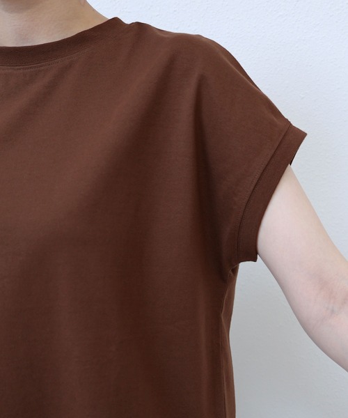 andme（アンドミー）の「USAコットン汗染み防止フレンチスリーブTシャツ（Tシャツ/カットソー・レディース・オフホワイト/ブラウン/ブラック/ターコイズブルー/ピンク/チャコールグレー・M）」の14枚目の写真