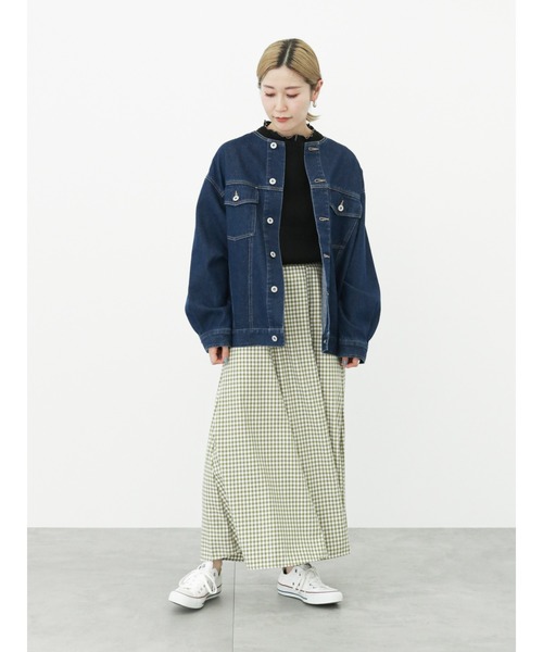 Samansa Mos2 blue(サマンサモスモスブルー)の「【ECO DENIM】ノーカラージャケット(ノーカラージャケット・レディース・オフホワイト/ネイビー/サックスブルー・フリ-)」の6枚目の写真