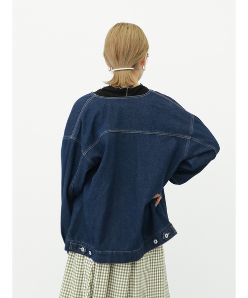 Samansa Mos2 blue(サマンサモスモスブルー)の「【ECO DENIM】ノーカラージャケット(ノーカラージャケット・レディース・オフホワイト/ネイビー/サックスブルー・フリ-)」の17枚目の写真