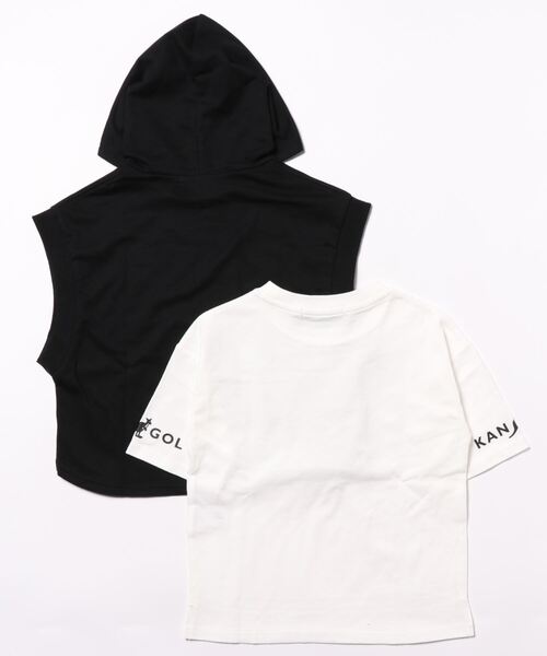 KANGOL KIDS（カンゴールキッズ）の「【KANGOL】パーカーベストレイヤードＴ（Tシャツ/カットソー・キッズ・ブラック/カーキブラウン・150/140/120/105/130/160）」の3枚目の写真