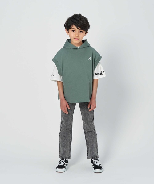 KANGOL KIDS（カンゴールキッズ）の「【KANGOL】パーカーベストレイヤードＴ（Tシャツ/カットソー・キッズ・ブラック/カーキブラウン・150/140/120/105/130/160）」の5枚目の写真