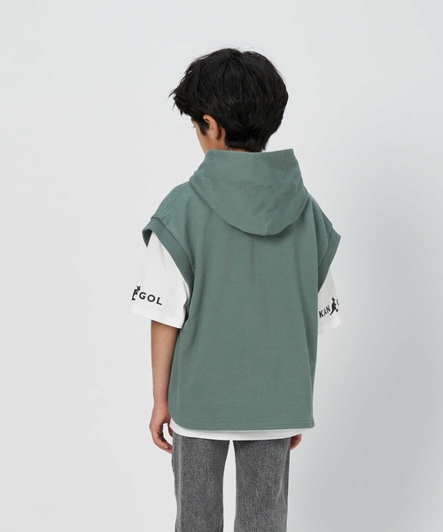 KANGOL KIDS（カンゴールキッズ）の「【KANGOL】パーカーベストレイヤードＴ（Tシャツ/カットソー・キッズ・ブラック/カーキブラウン・150/140/120/105/130/160）」の6枚目の写真