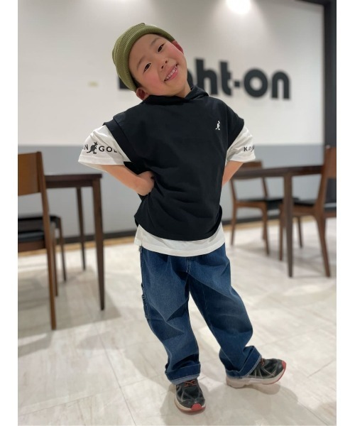 KANGOL KIDS（カンゴールキッズ）の「【KANGOL】パーカーベストレイヤードＴ（Tシャツ/カットソー・キッズ・ブラック/カーキブラウン・150/140/120/105/130/160）」の7枚目の写真