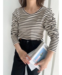 JUMELLE | パフボーダートップ(Tシャツ/カットソー)