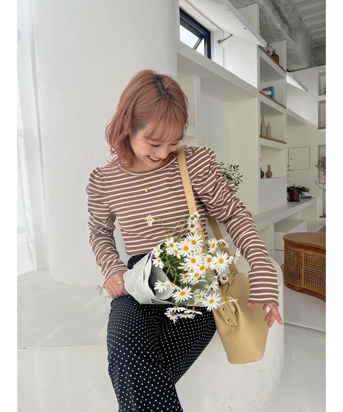 JUMELLE(ジュメロ)の「パフボーダートップ(Tシャツ/カットソー・レディース・ブラック/ブラウン・FREE)」の16枚目の写真