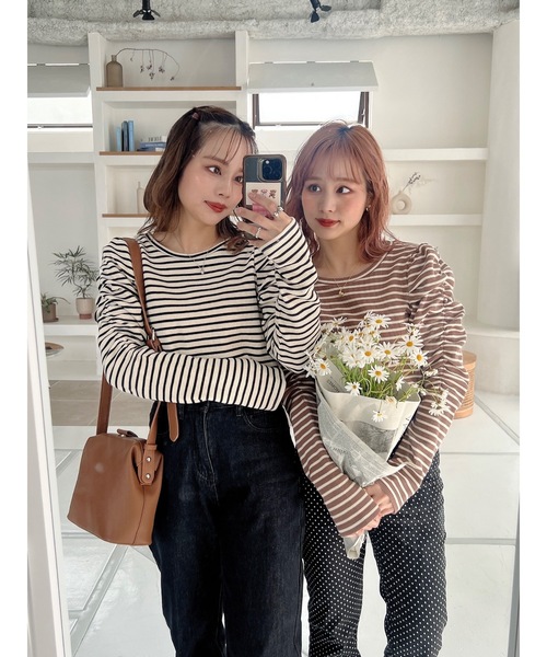 JUMELLE(ジュメロ)の「パフボーダートップ(Tシャツ/カットソー・レディース・ブラック/ブラウン・FREE)」の10枚目の写真