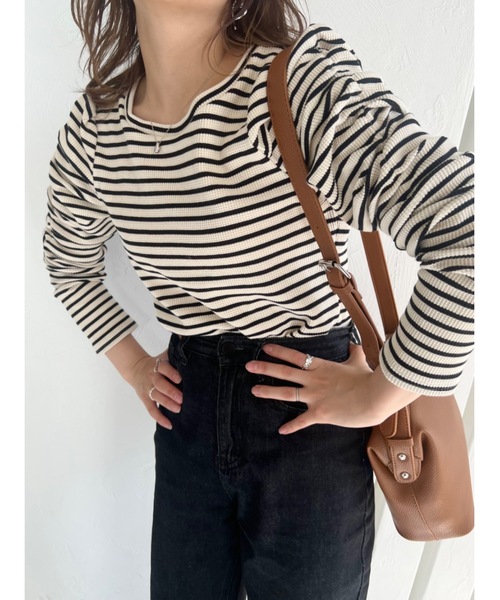 JUMELLE(ジュメロ)の「パフボーダートップ(Tシャツ/カットソー・レディース・ブラック/ブラウン・FREE)」の6枚目の写真