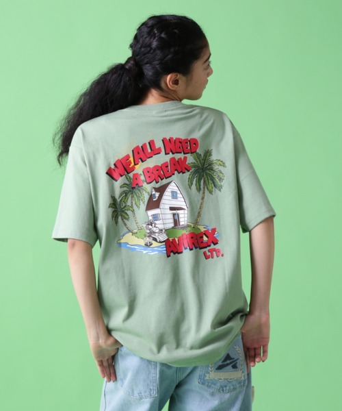 AVIREX(アヴィレックス)の「《WEB&DEPOT限定》CREW NECK T-SHIT BREAKING TIME / クルーネック Tシャツ ブレイキングタイム / AVIREX / アヴィレックス(Tシャツ/カットソー・レディース・ホワイト/ライトグリーン/ブラック/その他17・2XL/L/XL/M/F)」の1枚目の写真