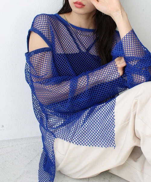 GeeRA(ジーラ)の「メッシュ素材2WAYプルオーバー(Tシャツ/カットソー・レディース・ブラック/オフホワイト/ブルー/ピンク・MEDIUM)」の3枚目の写真