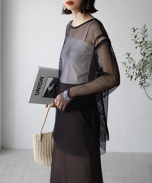 GeeRA(ジーラ)の「メッシュ素材2WAYプルオーバー(Tシャツ/カットソー・レディース・ブラック/オフホワイト/ブルー/ピンク・MEDIUM)」の2枚目の写真