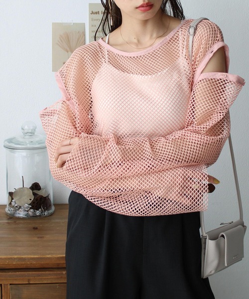 GeeRA(ジーラ)の「メッシュ素材2WAYプルオーバー(Tシャツ/カットソー・レディース・ブラック/オフホワイト/ブルー/ピンク・MEDIUM)」の13枚目の写真