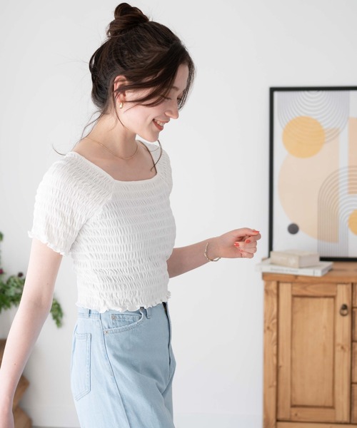 WEGO(ウィゴー)の「WEGO/スクエアネックシャーリングメロウT(Tシャツ/カットソー・レディース・ホワイト/レッド/ブラック・FREE)」の14枚目の写真