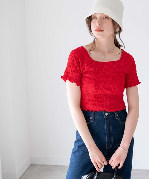 WEGO(ウィゴー)の「WEGO/スクエアネックシャーリングメロウT(Tシャツ/カットソー・レディース・ホワイト/レッド/ブラック・FREE)」の20枚目の写真