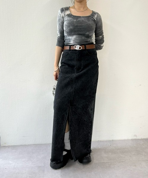 WHO'S WHO gallery（フーズフーギャラリー）の「ロングスリットスカート（デニムスカート・レディース・ブルー/サックスブルー/ブラック・FREE）」の4枚目の写真