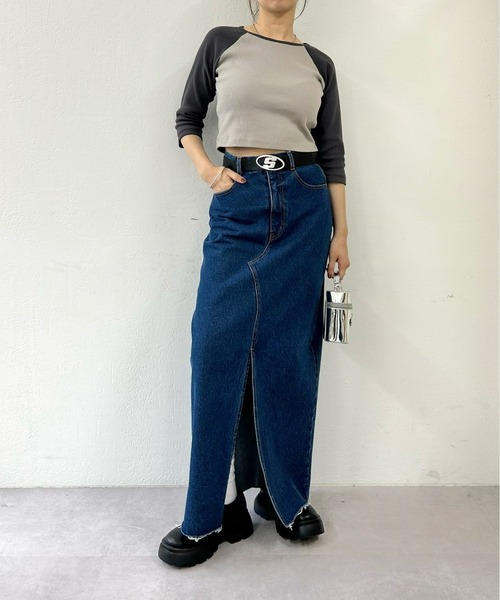 WHO'S WHO gallery（フーズフーギャラリー）の「ロングスリットスカート（デニムスカート・レディース・ブルー/サックスブルー/ブラック・FREE）」の13枚目の写真