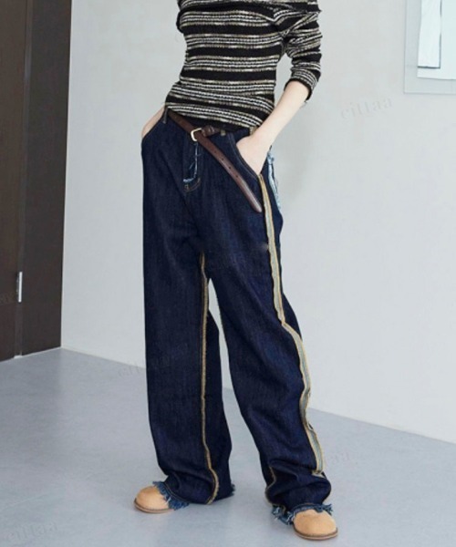 Dalfwin（ダールフィン）の「韓国ファッション アウトステッチダメージデニムパンツ ジーンズ（デニムパンツ・レディース・ブラック/ダークブルー・SMALL/MEDIUM/LARGE）」の18枚目の写真