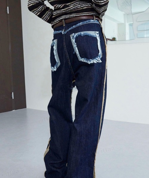 Dalfwin（ダールフィン）の「韓国ファッション アウトステッチダメージデニムパンツ ジーンズ（デニムパンツ・レディース・ブラック/ダークブルー・SMALL/MEDIUM/LARGE）」の21枚目の写真