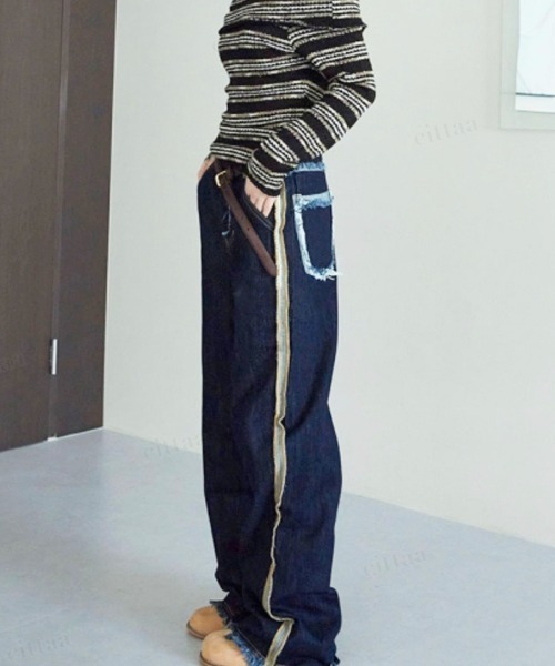 Dalfwin（ダールフィン）の「韓国ファッション アウトステッチダメージデニムパンツ ジーンズ（デニムパンツ・レディース・ブラック/ダークブルー・SMALL/MEDIUM/LARGE）」の22枚目の写真