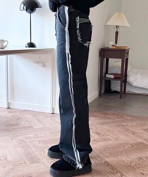 Dalfwin（ダールフィン）の「韓国ファッション アウトステッチダメージデニムパンツ ジーンズ（デニムパンツ・レディース・ブラック/ダークブルー・SMALL/MEDIUM/LARGE）」の7枚目の写真