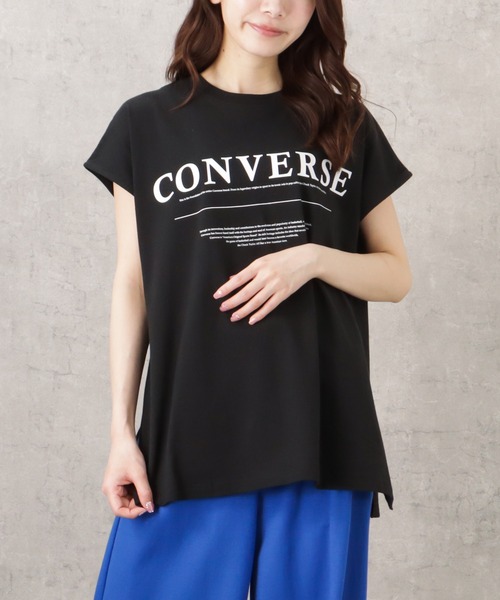 CONVERSE(コンバース)の「CONVERSE コンバース サイドスリット入りフレンチスリーブTシャツ(Tシャツ/カットソー・レディース・ブラック/ホワイト/ライトベージュ・L/M)」の2枚目の写真
