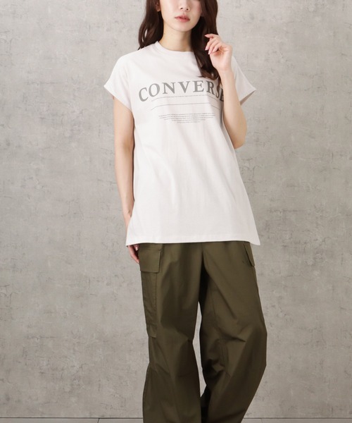 CONVERSE(コンバース)の「CONVERSE コンバース サイドスリット入りフレンチスリーブTシャツ(Tシャツ/カットソー・レディース・ブラック/ホワイト/ライトベージュ・L/M)」の7枚目の写真