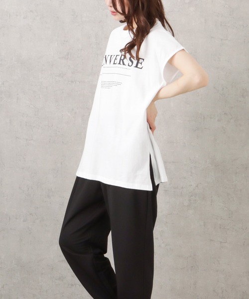 CONVERSE(コンバース)の「CONVERSE コンバース サイドスリット入りフレンチスリーブTシャツ(Tシャツ/カットソー・レディース・ブラック/ホワイト/ライトベージュ・L/M)」の4枚目の写真