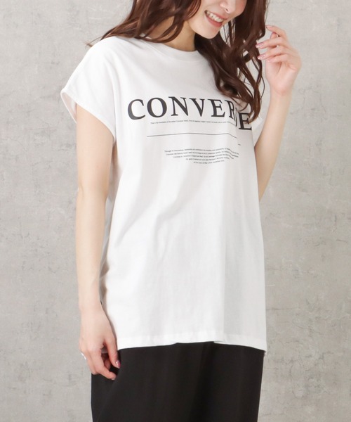 CONVERSE(コンバース)の「CONVERSE コンバース サイドスリット入りフレンチスリーブTシャツ(Tシャツ/カットソー・レディース・ブラック/ホワイト/ライトベージュ・L/M)」の16枚目の写真