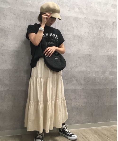 CONVERSE(コンバース)の「CONVERSE コンバース サイドスリット入りフレンチスリーブTシャツ(Tシャツ/カットソー・レディース・ブラック/ホワイト/ライトベージュ・L/M)」の14枚目の写真