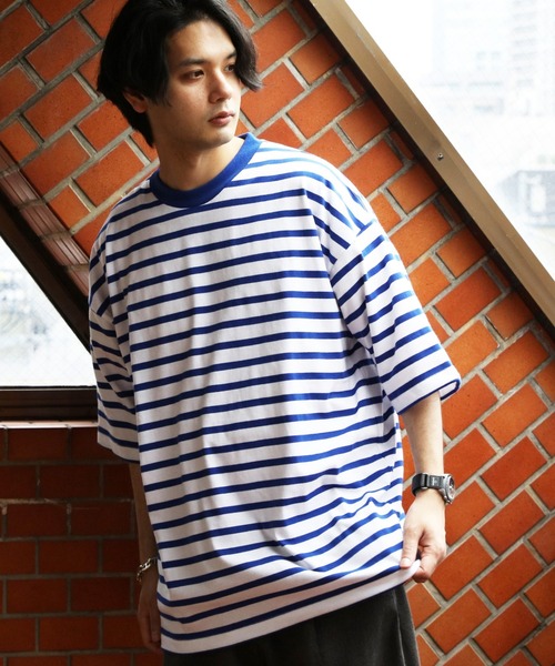 ８(eight)（エイト）の「ボーダー半袖Tシャツ（Tシャツ/カットソー・メンズ・ホワイト×ネイビー/ホワイト×ブルー/ホワイト×ブラック・MEDIUM/LARGE/X-LARGE）」の2枚目の写真