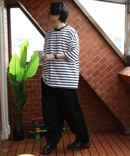 ８(eight)（エイト）の「ボーダー半袖Tシャツ（Tシャツ/カットソー・メンズ・ホワイト×ネイビー/ホワイト×ブルー/ホワイト×ブラック・MEDIUM/LARGE/X-LARGE）」の5枚目の写真