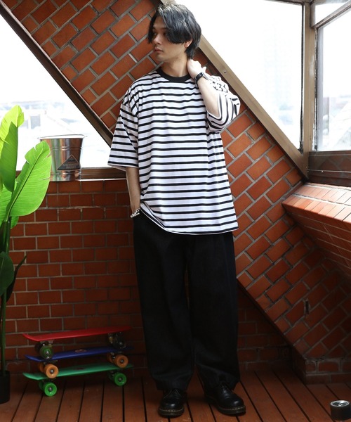 ８(eight)（エイト）の「ボーダー半袖Tシャツ（Tシャツ/カットソー・メンズ・ホワイト×ネイビー/ホワイト×ブルー/ホワイト×ブラック・MEDIUM/LARGE/X-LARGE）」の6枚目の写真